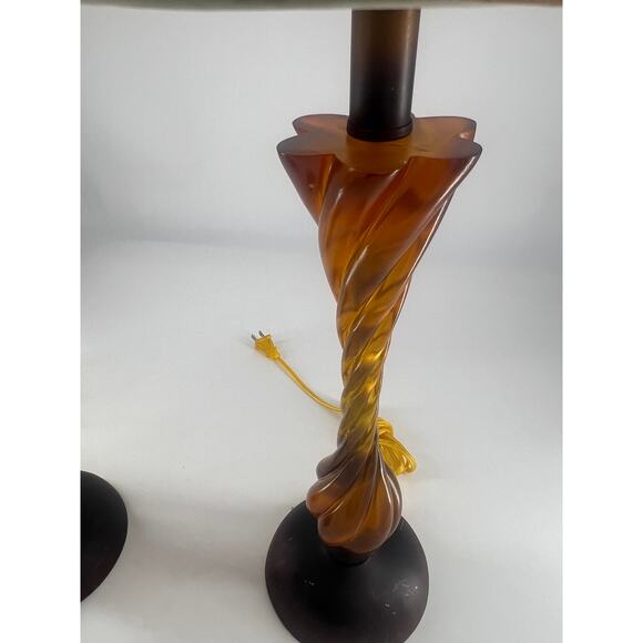 Vintage MCM Lamps Brown Amber Living Room Decor Beige Lamp Shade Set of 2 - Picture 8 of 14